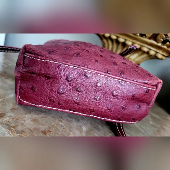 Cecconi Piero Burgundy Genuine Ostrich-Embossed Leather Mini Crossbody Bag 7"×6" - Picture 9 of 16